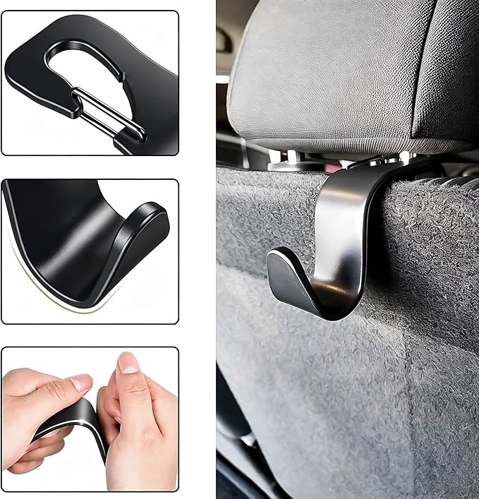EldHus Car Seat Hooks 4 Pack, Headrest Hooks for Purses Groceries Bags with Metal Lock, Car Purse Holder Seat Back Storage Hooks
