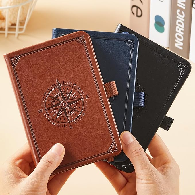 (3 Pack) Pocket Notebook Small Journal for Men Women, 3.7" x 5.7", A6 Mini Notebook with Pen, 100GSM Lined Paper, Hardcover Small Pocket Notepad for Work Writing Note Taking, School Supplies