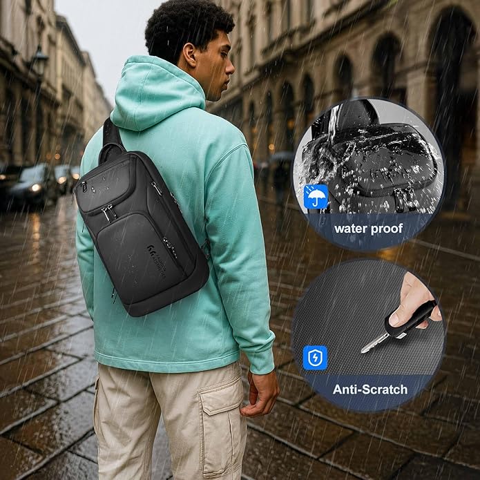 hk Sling Bag for Man, Waterproof Utility Crossbody Bag with Anti-theft Pocket for Men