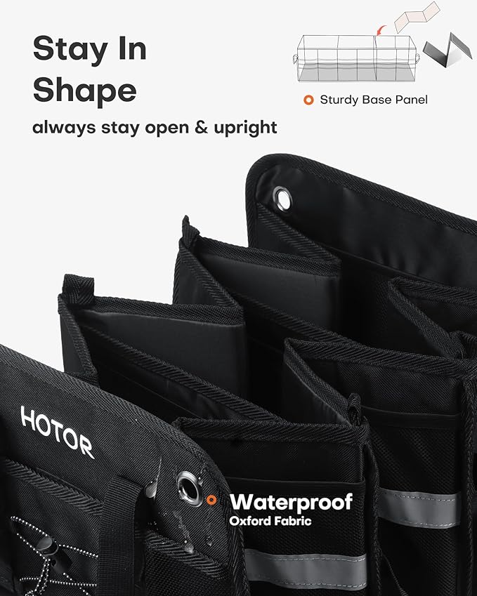 HOTOR Trunk Organizer for SUV – Car Storage Box with Reflective Strips, Collapsible Car Organizer with Large Capacity, Essential Car Accessories for Truck, Van & Sedan, Black, 33.1" x 13.0" x 12.0"