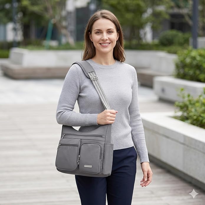 MHCNLL Anti Theft Crossbody Bag for Women, Lightweight Travel Purse, Waterproof Nylon Multi-Pocket Everyday Shoulder Handbag