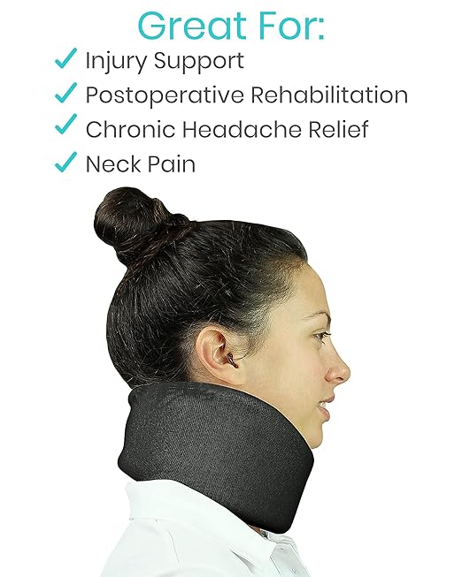 Vive Cervical Collar Neck Brace for Neck Pain and Support for Women & Men - Soft Foam Brace for Pain Relief - Comfortable Corrector Wrap for Posture, Sleeping, Radiculopathy, & Spine (Black, 4 inch)