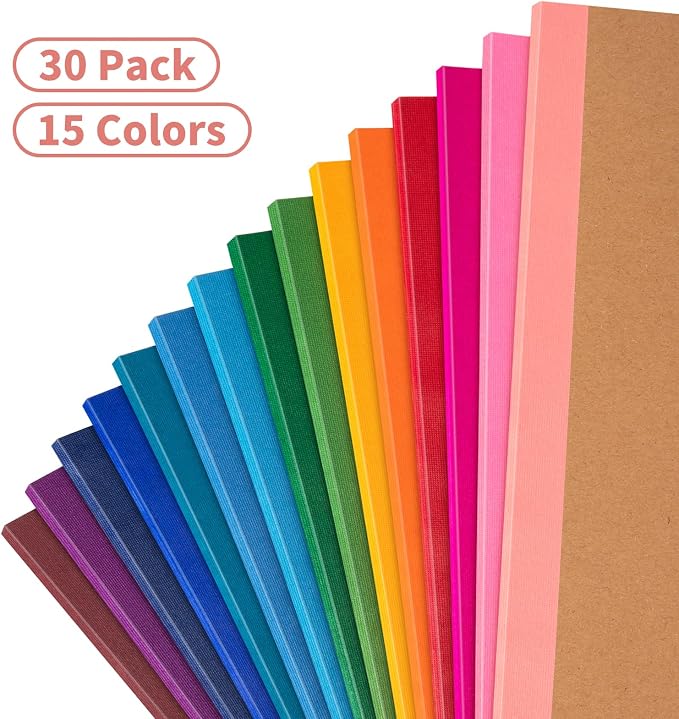 30 Pack Lined Notebook Journals Bulk, A5 College Ruled Composition Notebook, 8.3”x 5.5”,Kraft Cover with Rainbow Spines, 15 Colors 60 Pages for School Office Travel