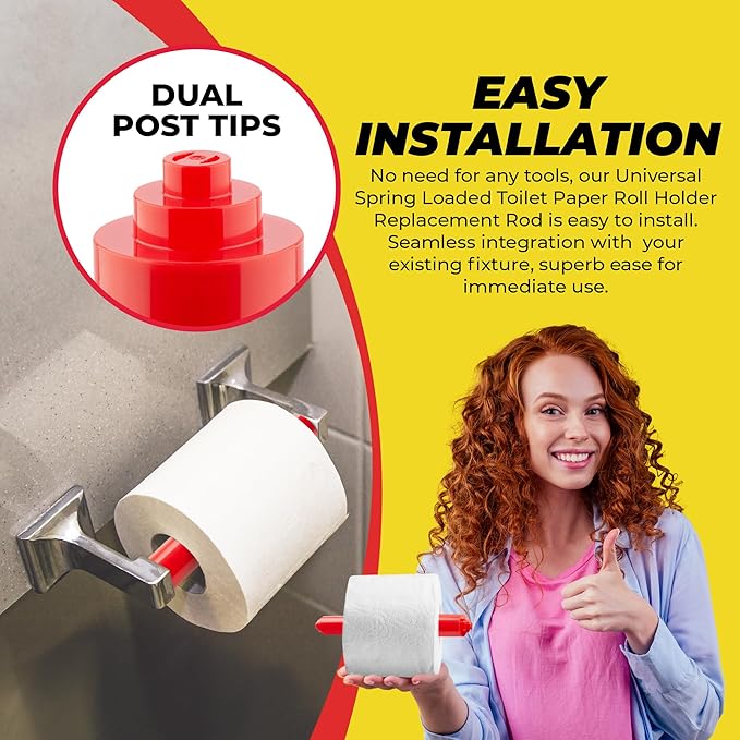Qualihome RED Universal Plastic Spring Loaded Toilet Paper Roll Holder Replacement Rod, RED Toilet Paper Roll Replacement Rod