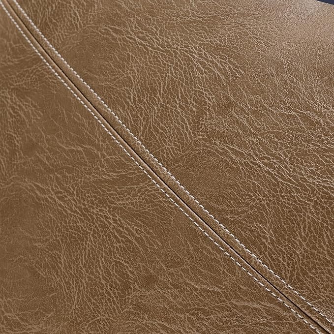 Fancy Homi Light Brown Boho Long Lumbar Faux Leather Decorative Throw Pillow Covers 20x12 Inch for Living Room Couch Bed Sofa, Hand Stitched Rectangle Cushion Case, Rustic Modern Farmhouse Home Decor