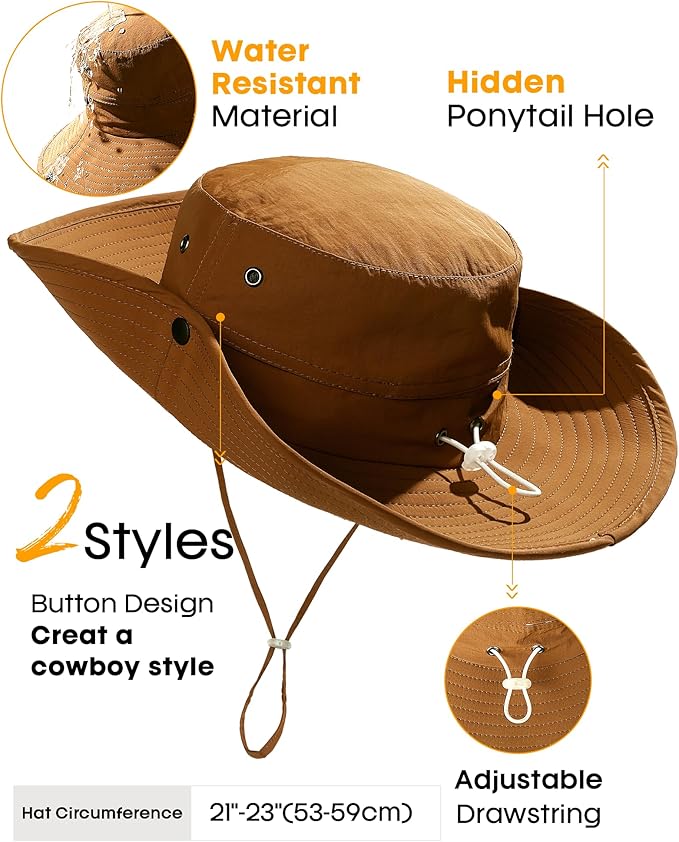 FURTALK Sun Hats for Women Ponytail UPF 80+ Beach Summer Hat Wide Brim Packable Cowboy Hat
