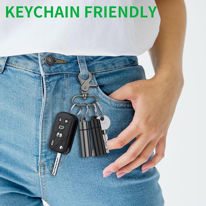 Small Pill Box,(2 Pack) Keychain Pill Holder Portable Mini Travel Pill Container Metal Case Bottle with Keyring