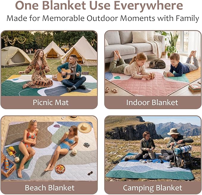 Exclusivo Mezcla Extra Large Waterproof Picnic Blankets 3 Layer, Sandproof and Foldable Outdoor Blanket for Beach Camping, Park and Travel