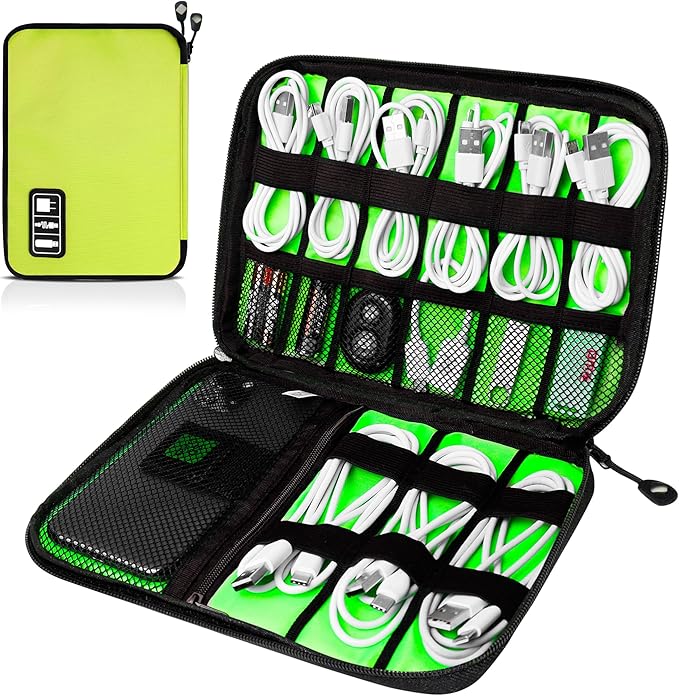Cord Organizer Travel, Electronics Organizer Tech Pouch - Portable Cable Organizer Bag for Cords, Charger, Phone, SD Card, Power Bank for Travel & Daily Use -Green Green