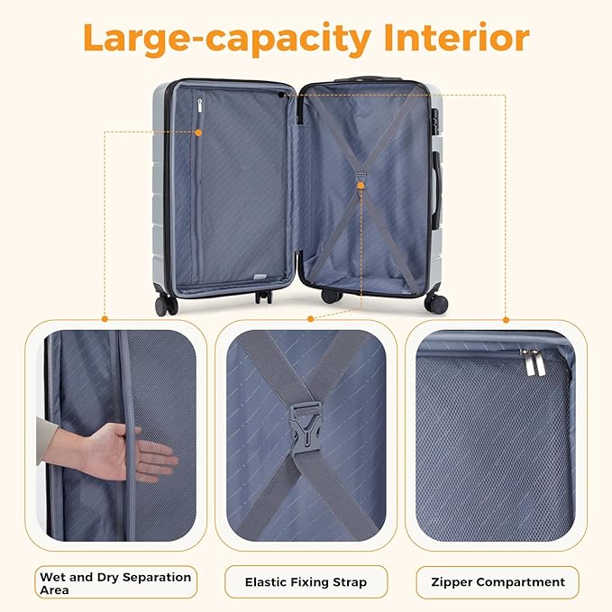 NEWBULIG 20 Inch Carry On Luggage, ABS Hard Shell Lightweight Rolling Expandable Suitcase with Double Spinner Wheels & TSA Lock, Travel Suitcase for Business Trips and Short Vacations, Light Grey