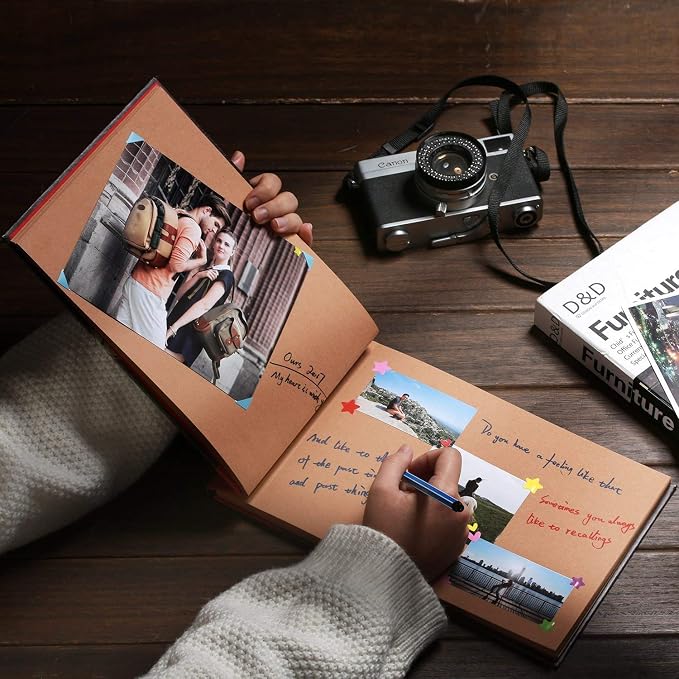 Our Adventure Book Handcrafted 11.92 x 7.62" Leather-Bound Scrapbook with 80 Pages, Embossed Lettering, Inspired by 'Up', Ideal for Photos, Weddings&Travel Memories Gift Box Included (Handmade Book)