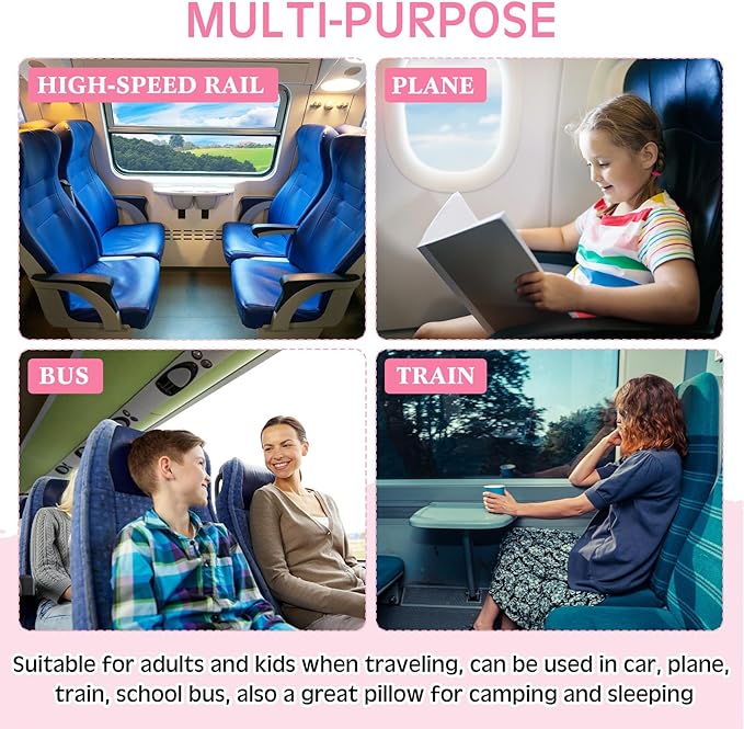 Barydat 2 Pcs Car Travel Pillow for the Back Seat 28 x 18 in Sleeping Reading Pillows for Long Distance Travel Car Cushion for Kids Adults Head and Body Support U Shaped Pad for Travel(Gray, Pink)