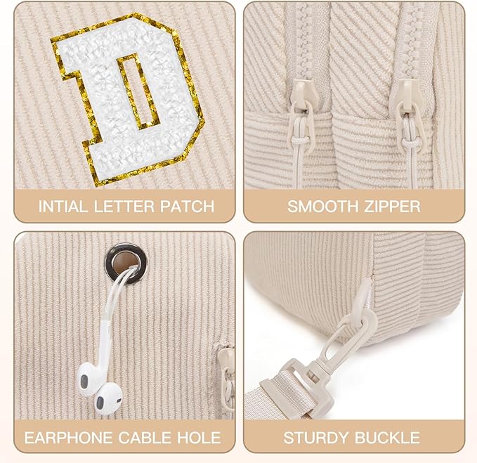 Viverte Small Corduroy Sling Bag Initial Crossbody Bag Fanny Pack for Girls Personalized Birthday Gifts for Teen Girls Gifts