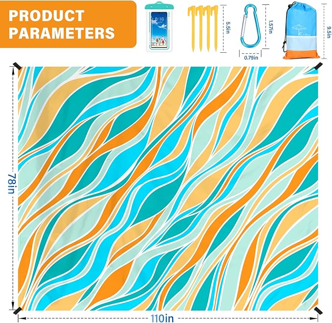 Famstar Beach Blanket Oversized Extra Large 78"X81"/10'X9',Waterproof Sandproof Beach Blanket 2-8 Adults Lightweight Durable for Travel Camping Hiking Picnic
