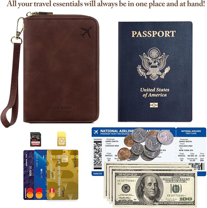 Passport Holder for Travel Women and Men RFID Passport Holder with Zipper Passport Case Passport cover Passport Wallet Travel Essentials and Accessories