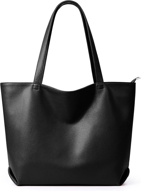 WLLWOO Soft Vegan Leather Tote Bag for Women Large Casual Hobo Handbags Zipper Shoulder Work Daily Weekender Travel Purse