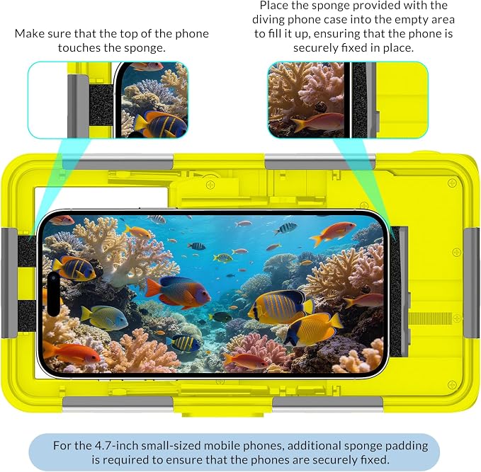 2026 Underwater Snorkeling Diving Phone Case for Phone 17/16/15/14/13/12Pro Max/Galaxy S26/S25/S24/S23.(50ft/15m) Professional Scuba Dive Waterproof Case Underwater Photo Video（Yellow）