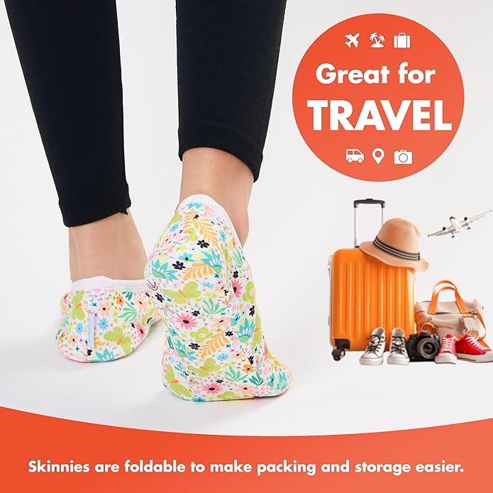 Snoozies Skinnies Butterflies Bees slipper socks for Women Sherpa Lining Soft Non Slip and Foldable