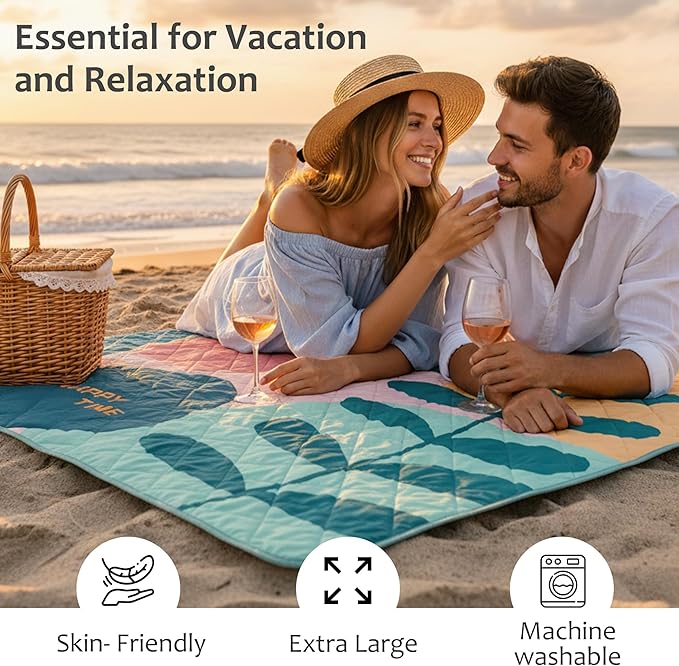 Exclusivo Mezcla Extra Large Waterproof Picnic Blankets 3 Layer, Sandproof and Foldable Outdoor Blanket for Beach Camping, Park and Travel