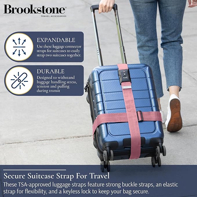 Brookstone Luggage Strap - 2-in-1 TSA-Approved Expandable Luggage Straps for Suitcases with Keyless 3-Digit Combination Lock, Size One Size, Lilac Ice