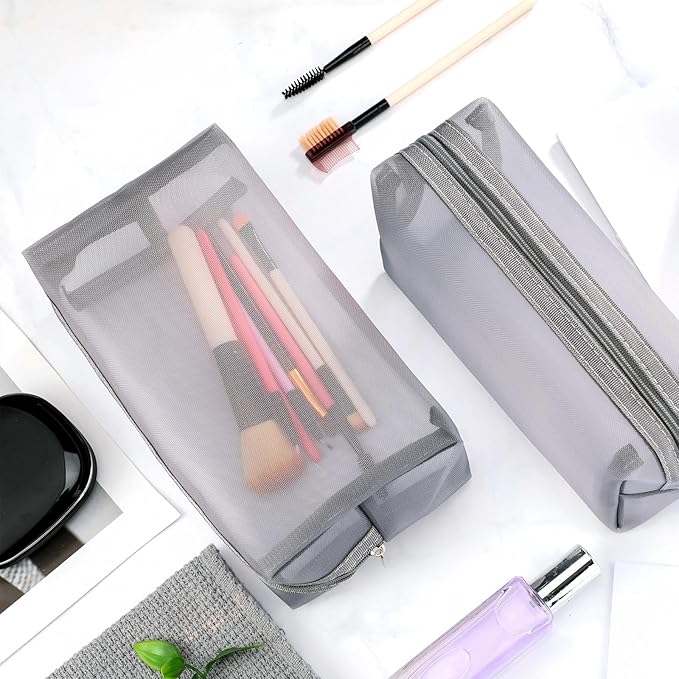 6 Pieces Mesh Makeup Bags Mesh Cosmetic Bag Portable Travel Organizing Zipper Pouch Toiletries Makeup Pouches for Home Office Travel Accessories