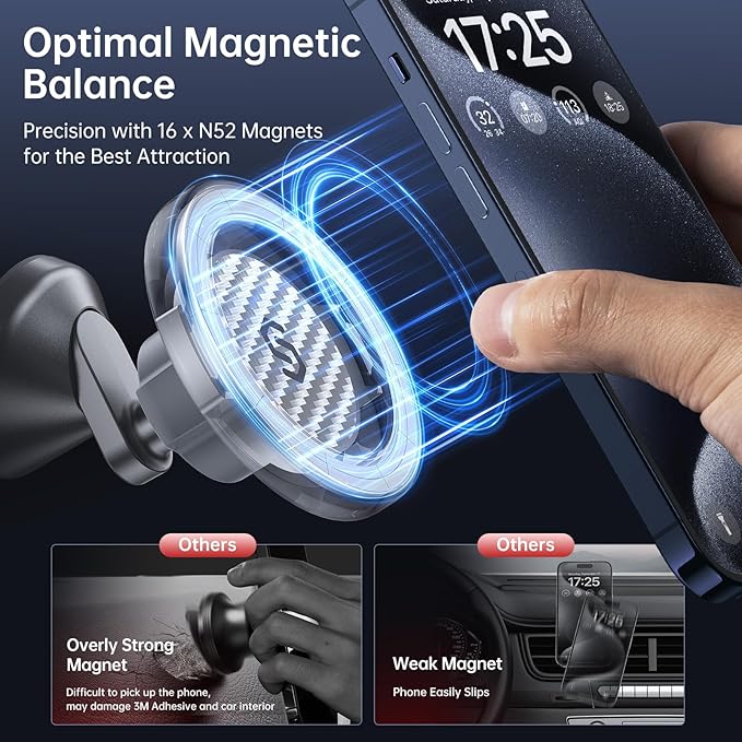 SYNCWIRE for MagSafe Car Mount - Magnetic Phone Holder for Car Dash,360° Rotation Strong Magnets Car Phone Holder Compatible iPhone 17 16 15 14 13, MagSafe Car Accessories, Titanium Silver
