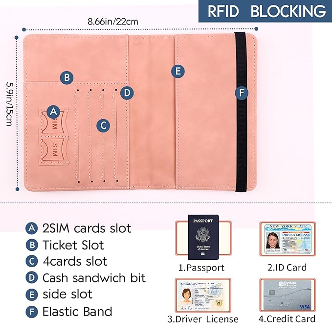 Passport Holder and Card Slot Combo RFID Blocking Leather Personalized Travel Passport Wallet for Men and Women US Passport Cover Protector (Soccer blue)