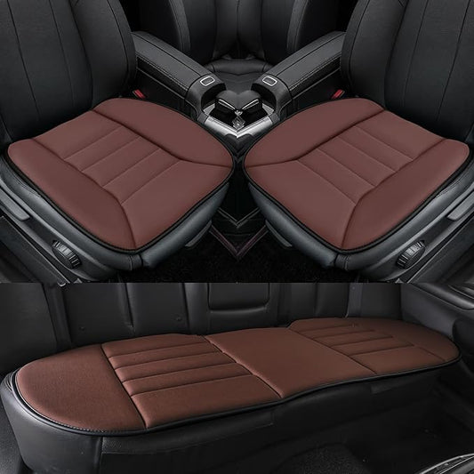 kingphenix 3-Piece Car Seat Cushion Set, 1.2inch Memory Foam Comfort, 2 Front Automotive Seat Cushions + Rear Bench Cushion, Non-Slip Bottom, Fits Sedan SUV Truck Van, Car & Office Chair, Brown