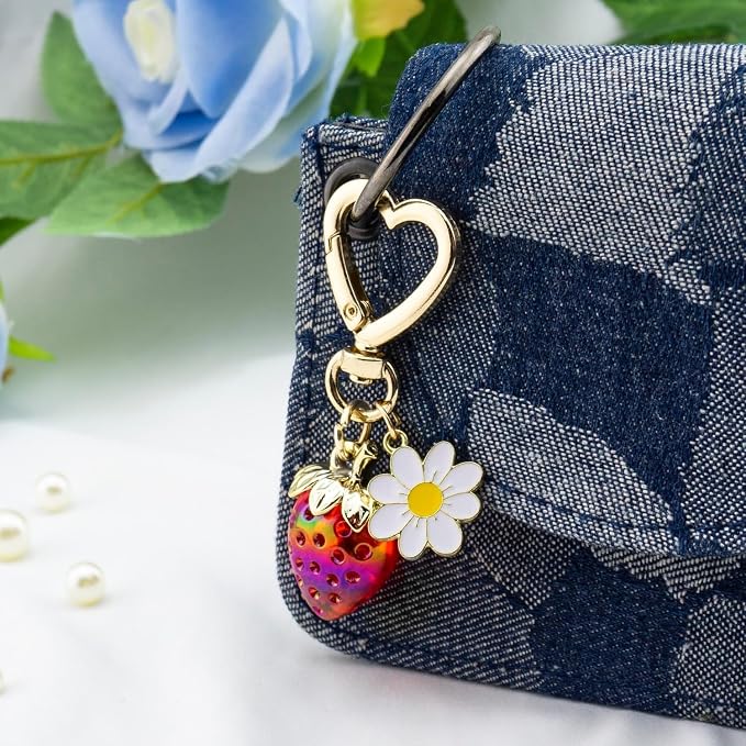 SIGZKK Cute Cherry Strawberry bag charms keychain purse accessories charm for women handbags Kawaii Flower Car Key Chain