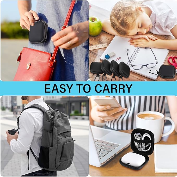 Paterr 30 Pack Square Earbud Case Black Pouch Portable Earbud Storage Holder Small Headphone Carrying Case with Clip for Earpieces Memory Card Camera Chips Storage