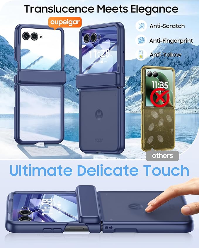 for Motorola Razr Ultra 2026 Case/Razr Ultra 2025 Case with Hinge Protection, Screen Protector, Skin Feel Translucent Frosted, Shockproof Slim Cover for Razr Ultra 2026/2025 -Blue
