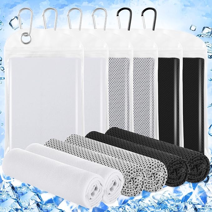 Hosuly 6 Pack Cooling Towels 40" x 12" Sport Towels, Cooling Rag for Neck and Face Ice Breathable Chilly Portable Neck Wraps for Yoga(Multicolor)