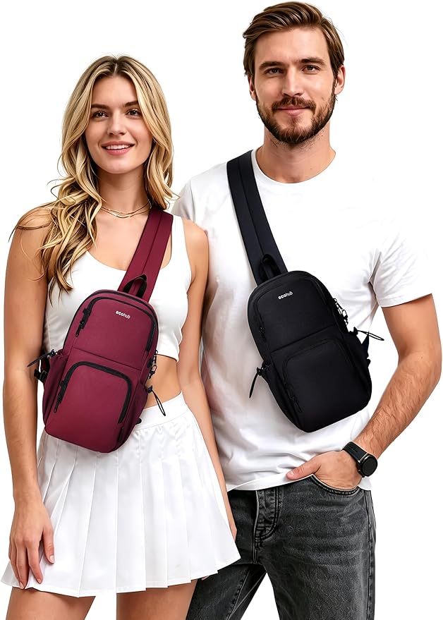 ECOHUB Crossbody Bags for Women Men, Anti-Theft RFID Blocking Sling Backpack Water Resistant Chest Shoulder Daypack, Black