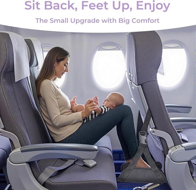 Babenest 1pc Airplane Foot Hammock, Foldable Leg Rest Support with Adjustable Straps to Relieve Swelling, Portable Under Desk Flight Footrest Holder for Air Travel, Office & Car