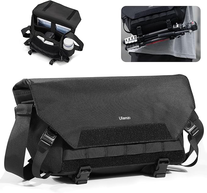 ULANZI BC08 Sling Camera Case with Tripod Holder, Small Compact Camera Tactical Shoulder Bags for DSLR/SLR/Mirrorless Cameras, Water-Resistant Crossbody Bag Women Men, Black
