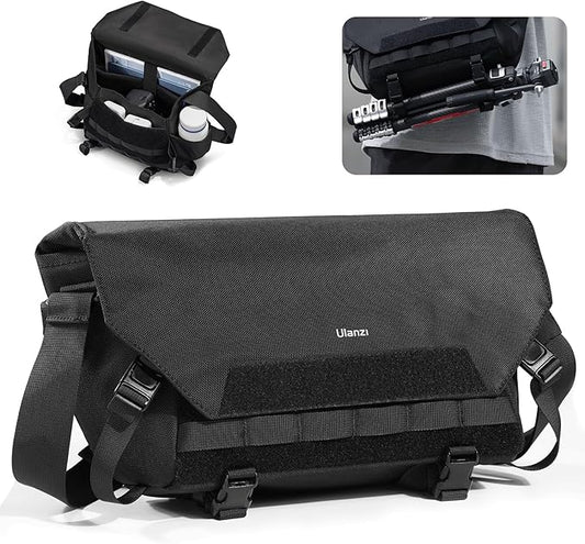 ULANZI BC08 Sling Camera Case with Tripod Holder, Small Compact Camera Tactical Shoulder Bags for DSLR/SLR/Mirrorless Cameras, Water-Resistant Crossbody Bag Women Men, Black