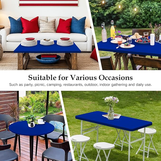 Wolkemer 2 Pack 3 Foot Blue Fitted Tablecloth 36x36 Inch Square Elastic Edges Table Cloth, Spandex Stretch Table Cover with Machine Washable Fabric for Wedding Party Picnic Dining Indoor Outdoor
