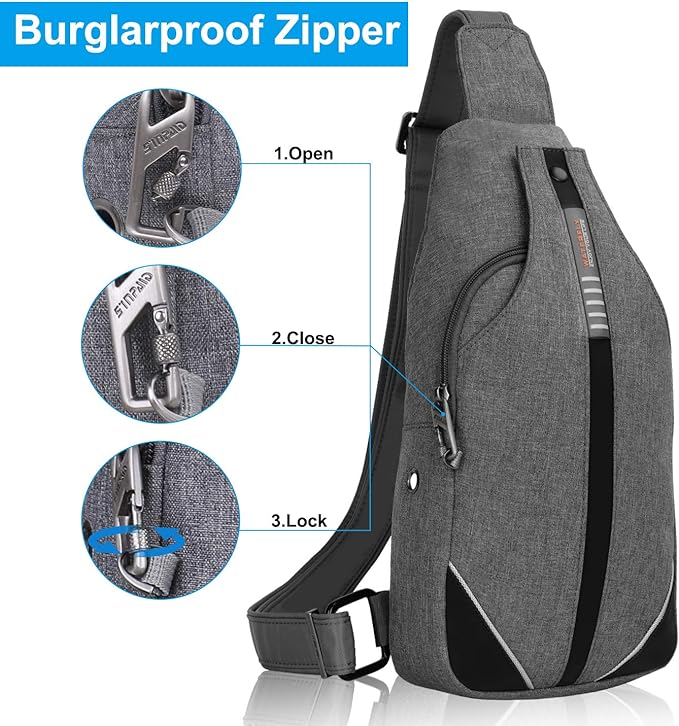 WATERFLY Small Crossbody Sling Backpack Anti Theft Backpack for Traveling Chest Bags for Men&Women Multipurpose Casual Daypack Hiking Shoulder Bag (Gray)