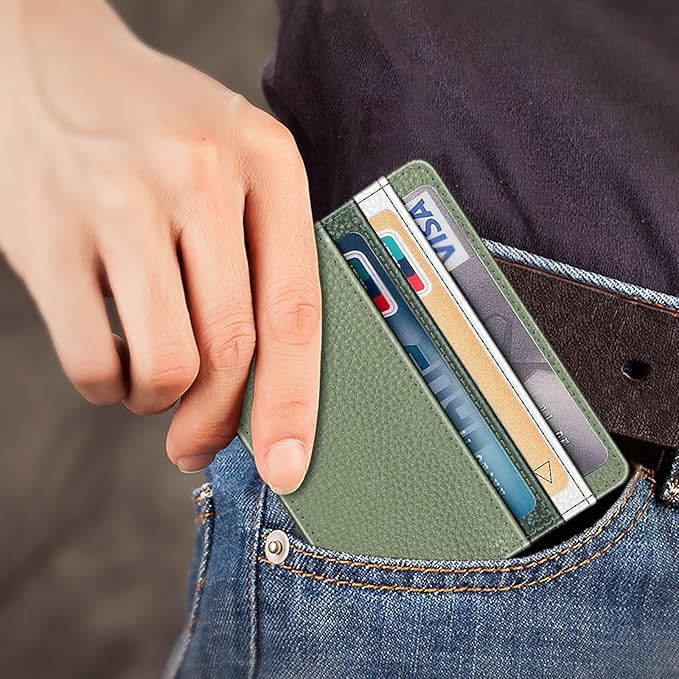 FINTIE Slim Minimalist Front Pocket Wallet, RFID Blocking Credit Card Holder Card Cases with ID Window for Men Women, gradient green
