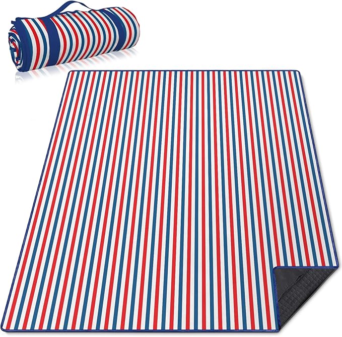Independence Day Picnic Blankets Waterproof Foldable, Fourth of July Packable Picnic Mat Large Outdoor Blanket for Grass, Sandproof Picnic Accessories for Festival Party Beach Tent Lawn