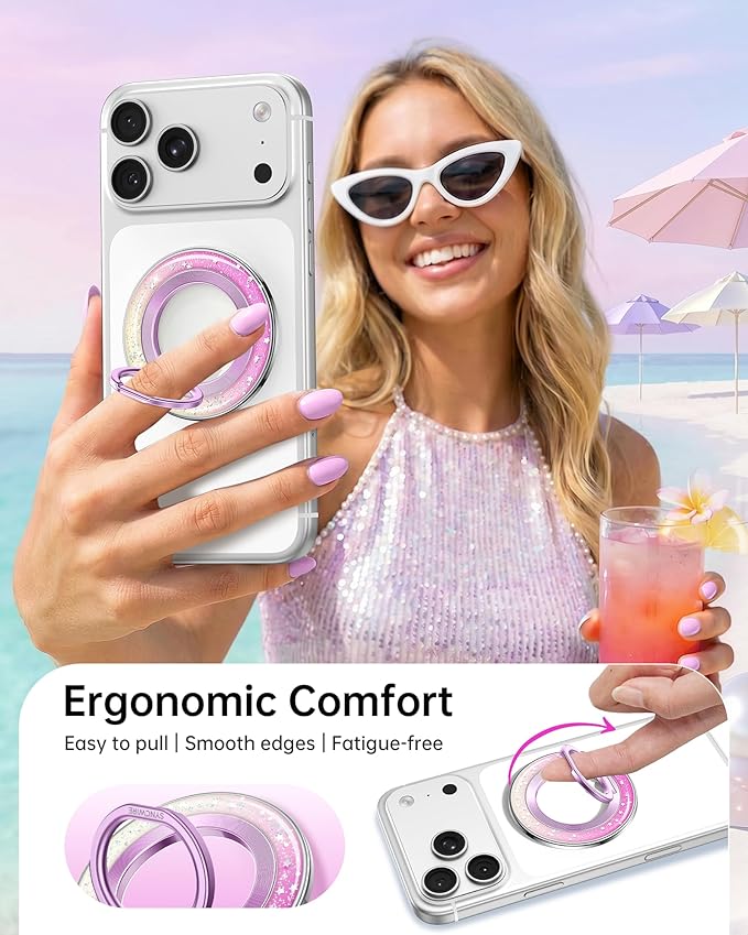 SYNCWIRE Magnetic Phone Ring Holder for MagSafe - Phone Grip Stand with 360° Rotation Finger Ring Kickstand Compatible with iPhone 17 16 15 14 13 12 Pro Max MagSafe Accessories,Galaxy Pink