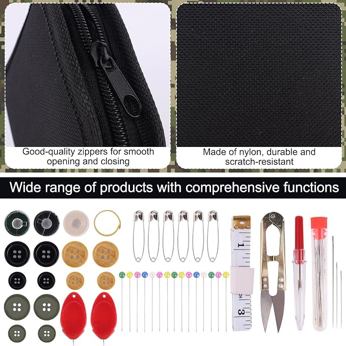 Military Sewing Kit, Durable Small Military Survival Army Sewing Kit Portable Thread Needle Repair Tools Suitable for Indoor Outdoor Field Travel Emergency Use