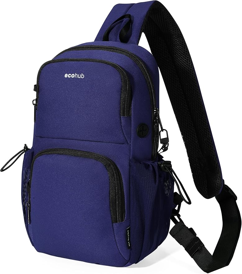 ECOHUB Crossbody Bags for Women Men, Anti-Theft RFID Blocking Sling Backpack Water Resistant Chest Shoulder Daypack, Blue