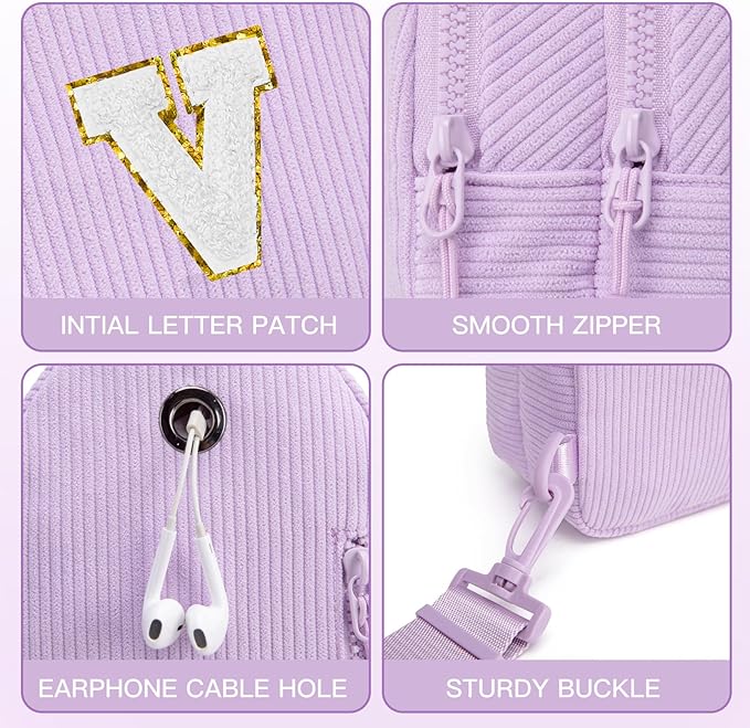 Viverte Small Corduroy Sling Bag Initial Crossbody Bag Fanny Pack for Girls Personalized Birthday Gifts for Teen Girls Gifts