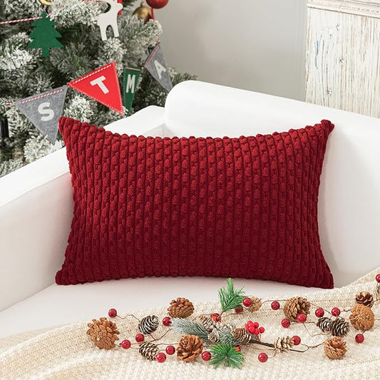 Kevin Textile Valentines 14x24 Inch Pillow Cover 1 Pack Boho Decorative Soft Striped Corduroy Lumbar Farmhouse Color Accent Rectangle Cushion Case for Living Room Couch Sofa Bed, Burgundy