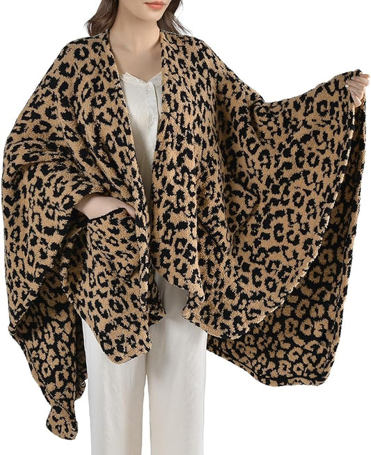 JOOJA Wearable Blanket Super Soft Feather Yarn Blanket Shawl with Pockets Fuzzy Throw Blanket TV Blanket for Adults Teens