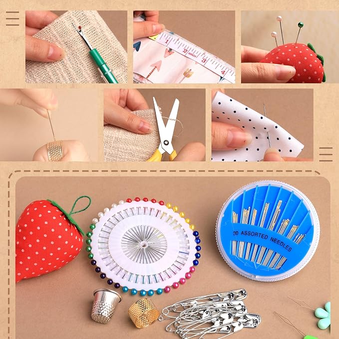 Basic Sewing Kit 196 Pcs Sewing Accessories and Supplies Sewing Repair Kits Hand Sewing Kit with StitchingThread Needle Pin Cushion Button for Travel, Camping, Home DIY