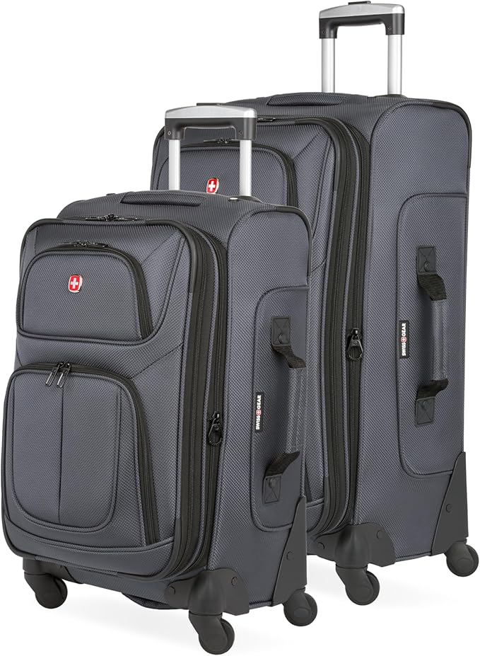 SWISSGEAR Sion Softside Expandable Spinner Luggage Durable Lightweight Travel Suitcase, Dark Grey, 2-Piece Set (Carry-On/Medium)
