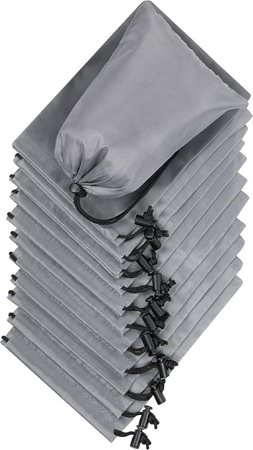 PALTERWEAR Drawstring Pouch (7 x 9 Inch, 12 Pack, Grey) Nylon Cinch Bag with Toggle for Travel, Gym and Storage