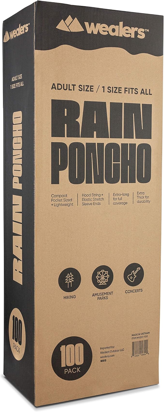 Wealers Rain Poncho Bulk Pack Disposable Ponchos Adults Emergency Raincoat Hood Strings Multi Colors
